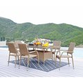 Manhattan Comfort Genoa 7-Pc Steel Rectangle Glass Top Outdoor Dining Table & 6 Armchairs, No Cushions in Nature Weave OD-DS002-NE